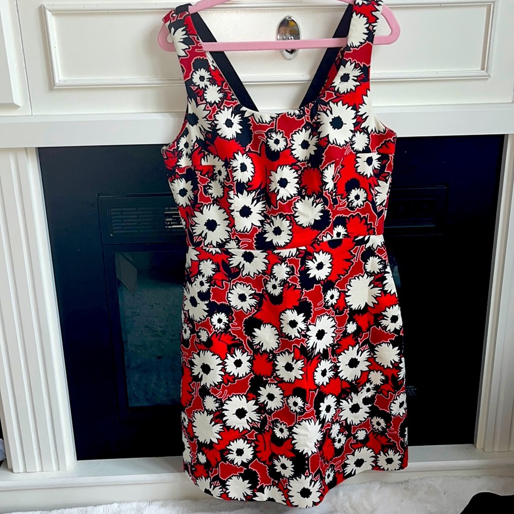 ZARA short dress small, lovely red/pink black white flowered pattern